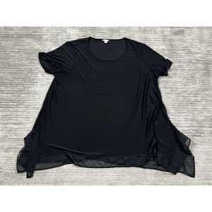 Cato Top Womens 22/24W Black Short Sleeve‎ Polyester Blend Sheer Trim